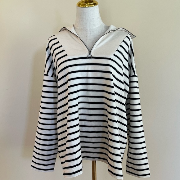 J.Jill NWT Striped collared sweatshirt - Picture 1 of 5